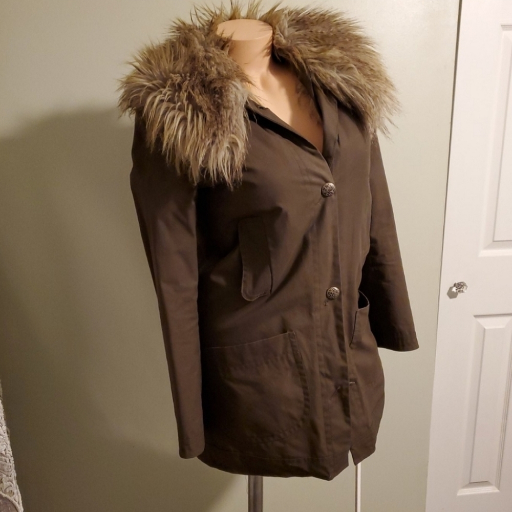Nordstrom Topshop Winter Fur Lined Coat Size 4 Like New (C)
